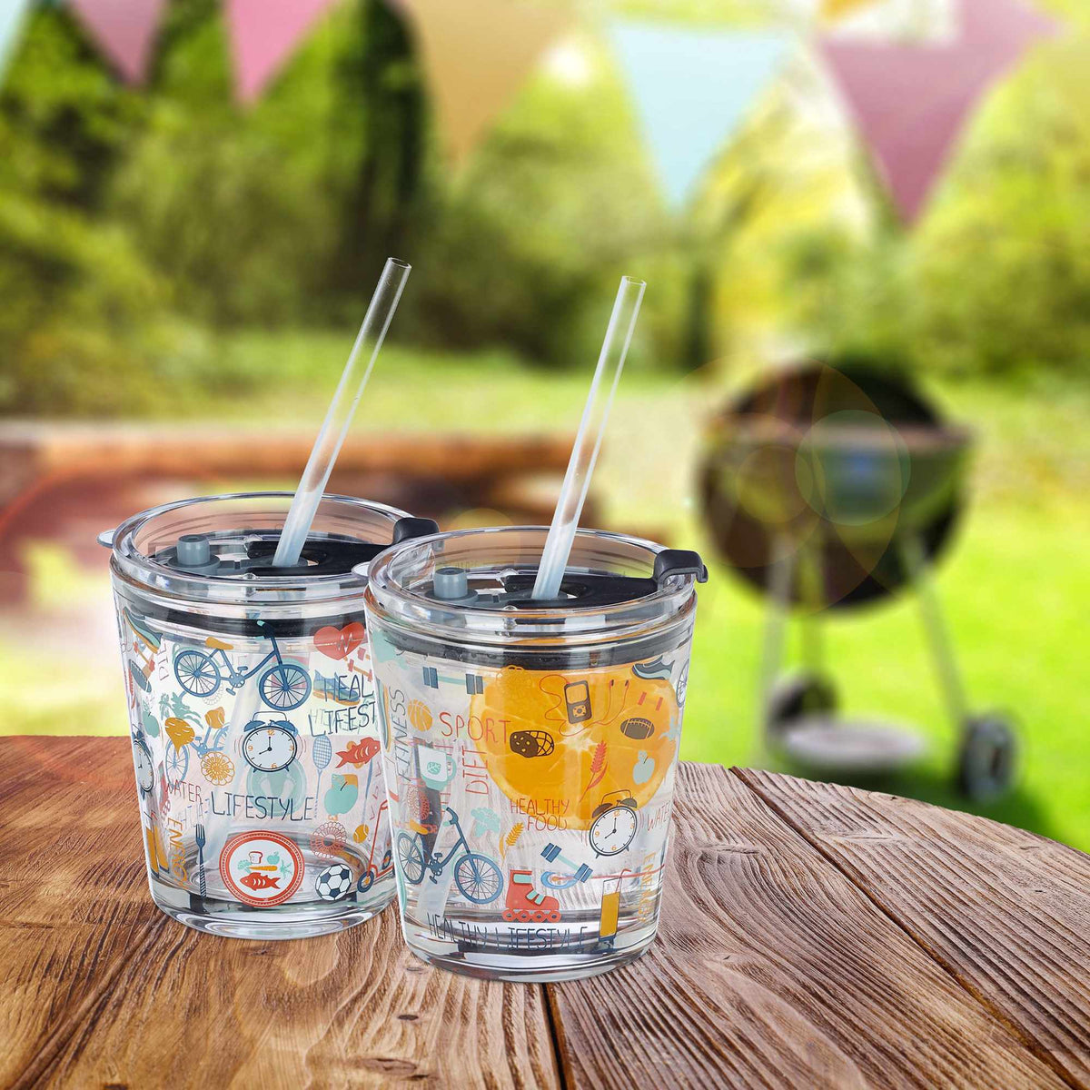 set of 4 glass mugs with sports motifs