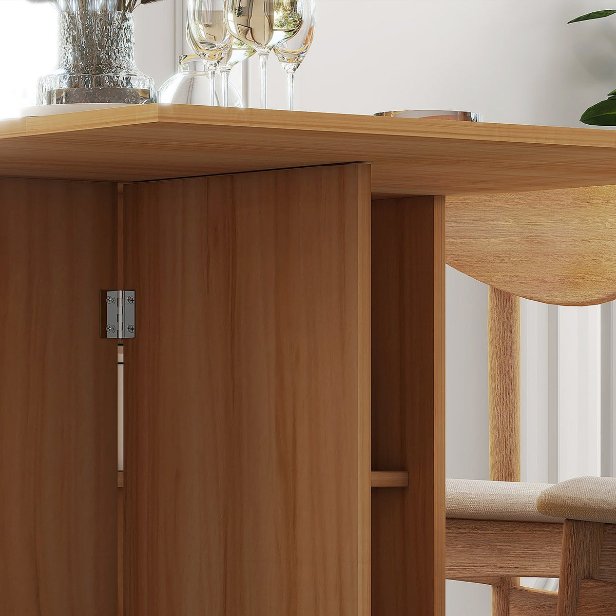 small folding dining table, 140 x 80 x 74 cm, space-saving, with additional storage space, wheels, chipboard, metal, teak