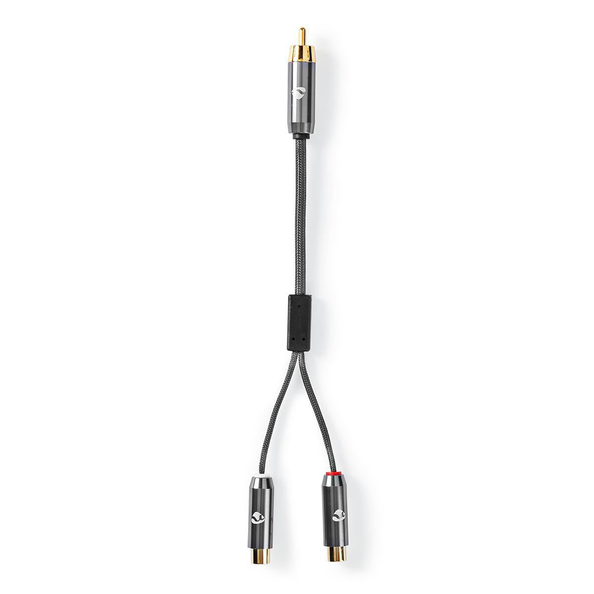 subwoofer Cable | RCA Male | 2x RCA Female | Gold Plated | 0.20 m | Round | 4.5 mm | Gray With Metal | Carton with covered window