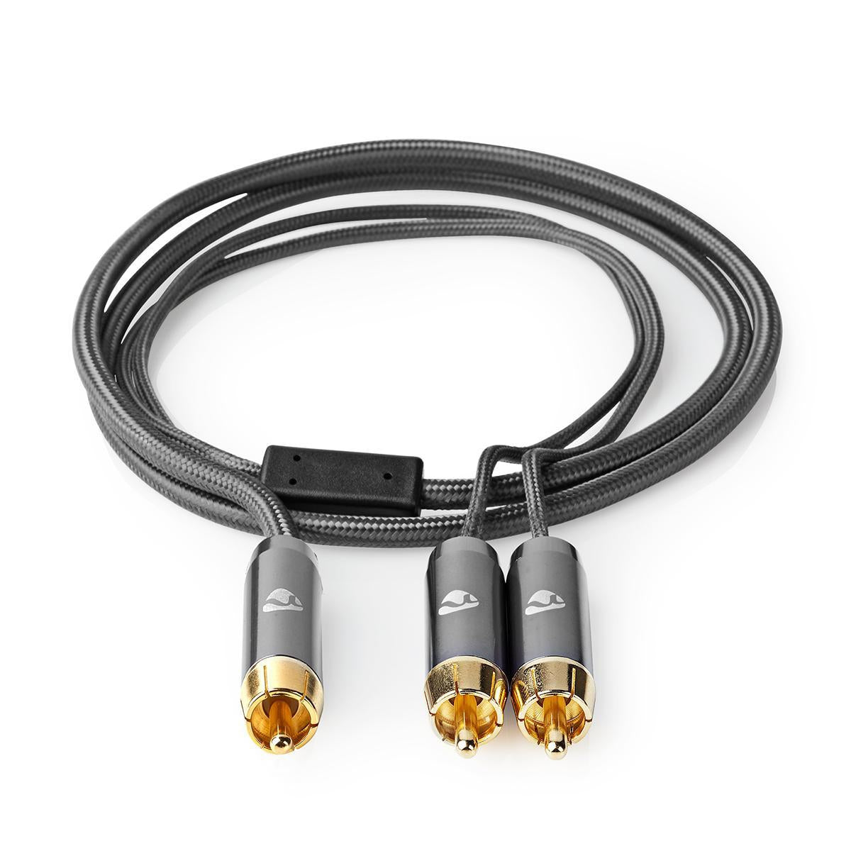 subwoofer Cable | RCA Male | 2x RCA Male | Gold Plated | 3.00 m | Round | 4.5 mm | Gray / Gray With Metal | Carton with covered window