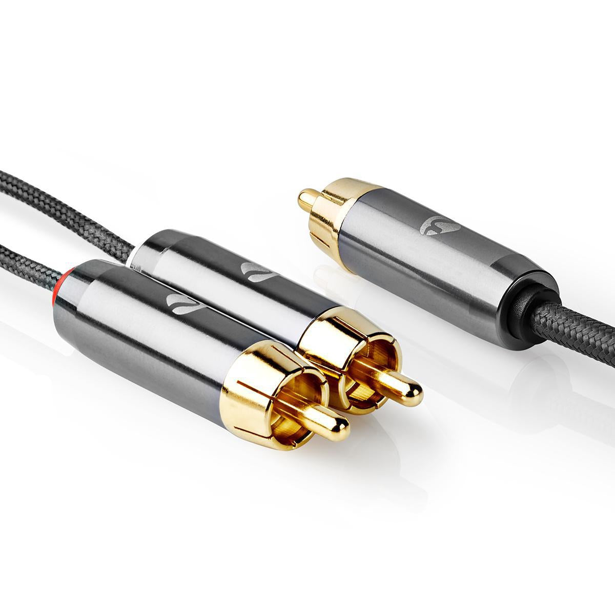 subwoofer Cable | RCA Male | 2x RCA Male | Gold Plated | 3.00 m | Round | 4.5 mm | Gray / Gray With Metal | Carton with covered window