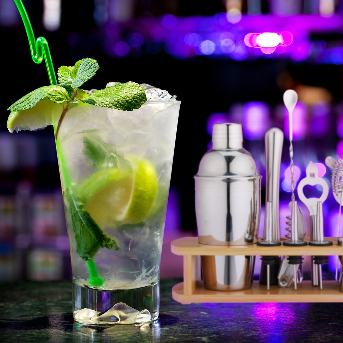 the 12-piece cocktail set with stand