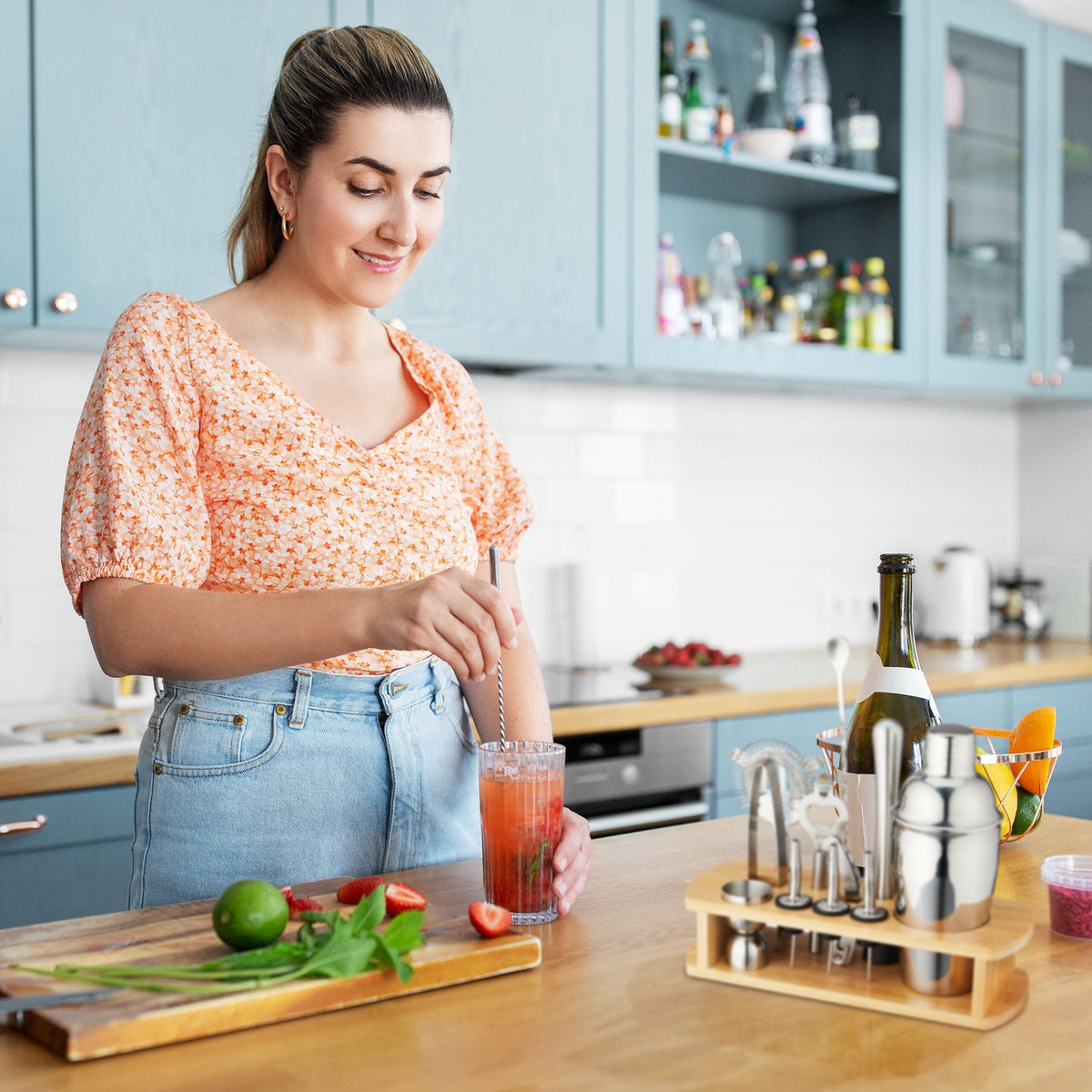 the 12-piece cocktail set with stand