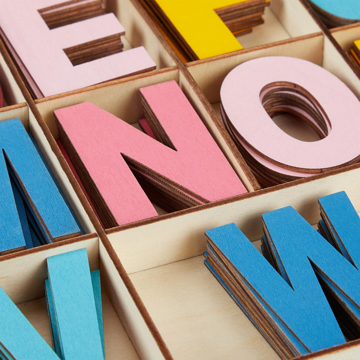 wooden letter set with 208 pieces, colorful