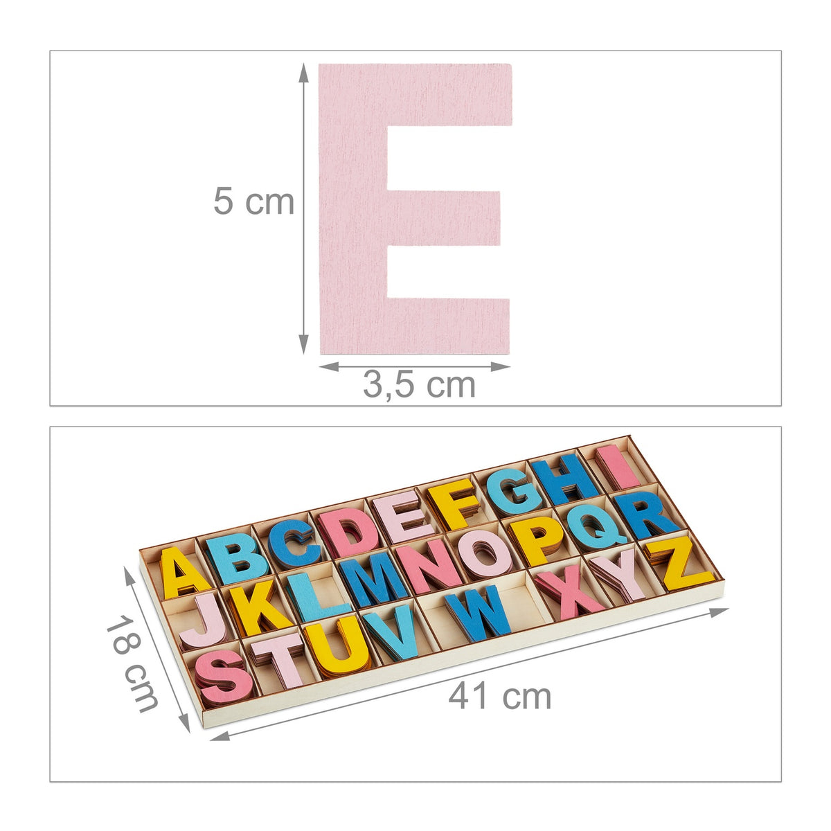wooden letter set with 208 pieces, colorful